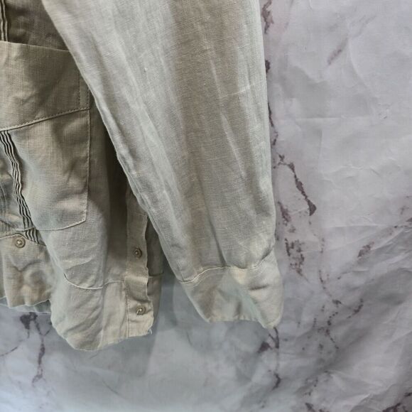 Cubavera Shirt Mens Large Linen Button Beige Vtg Safari Utility Cargo Indiana - Picture 4 of 11